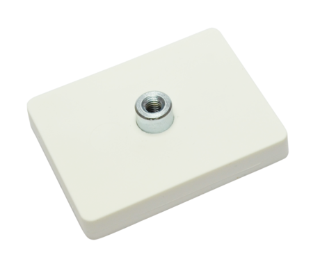 Aimant caoutchouté avec douille filetée rectangulaires blanc | © Brugger GmbH