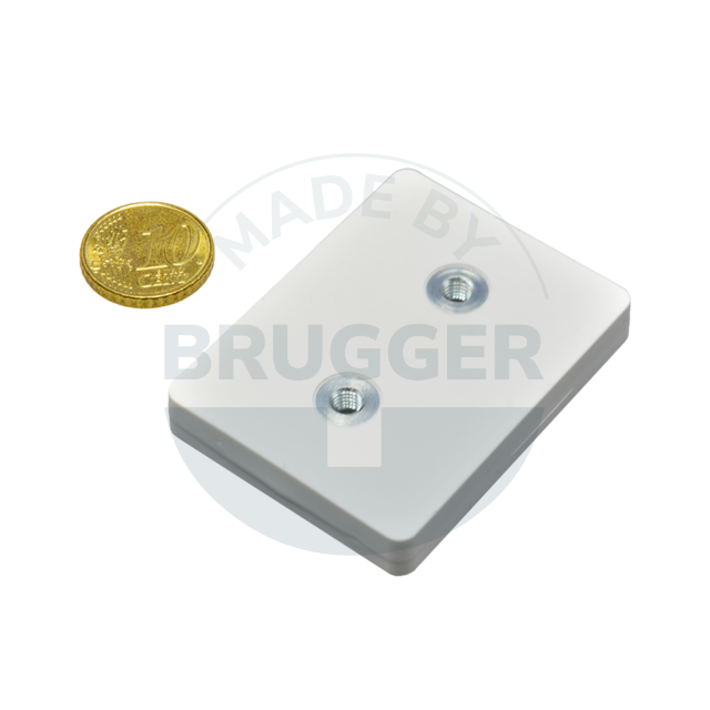 Gummiertes Magnetsystem mit Innengewinde rechteckig weiß | © Brugger GmbH