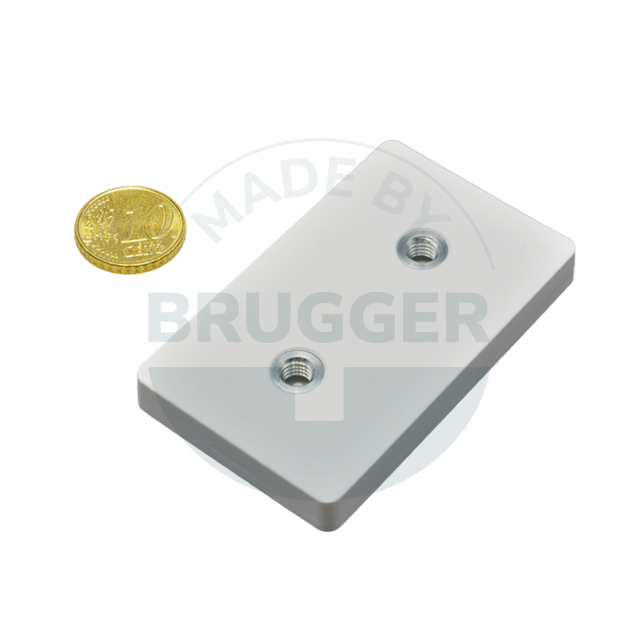 Gummiertes Magnetsystem mit Innengewinde rechteckig weiß | © Brugger GmbH