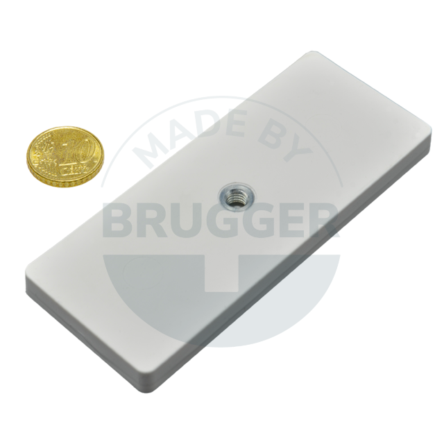 Gummiertes Magnetsystem mit Innengewinde rechteckig weiß | © Brugger GmbH