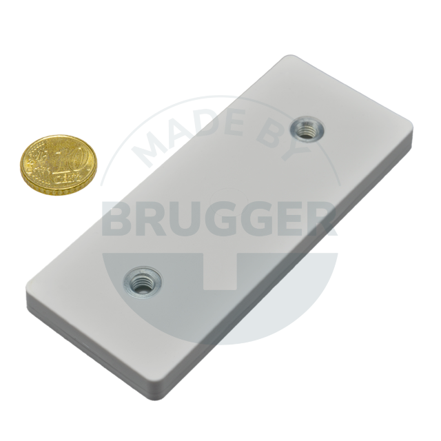 Gummiertes Magnetsystem mit Innengewinde rechteckig weiß | © Brugger GmbH
