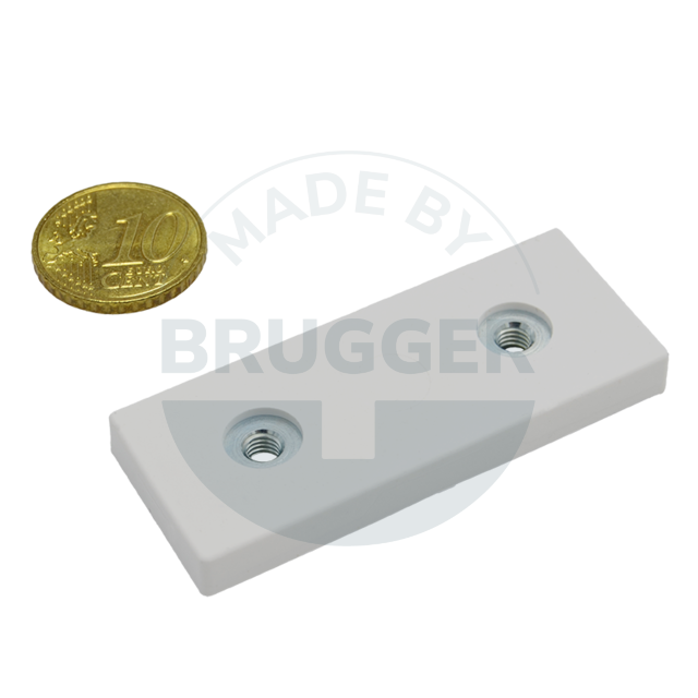 Gummiertes Magnetsystem mit Innengewinde rechteckig weiß | © Brugger GmbH