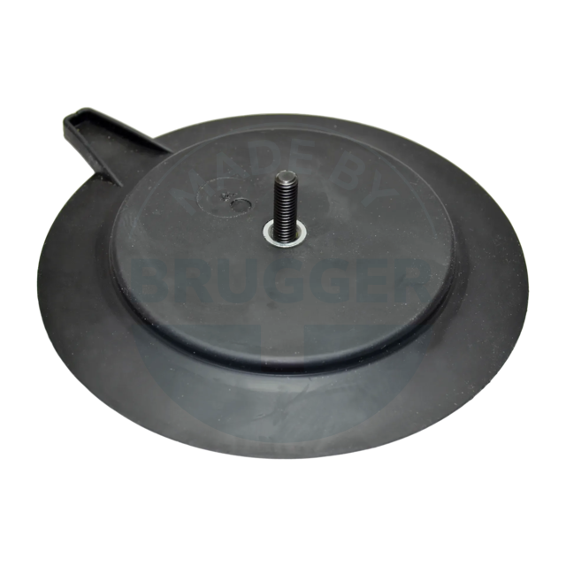 Rubberised magnet system black Ø 125mm with external thread, sealing lip and release tab | © Brugger GmbH