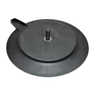 Gummiertes Magnetsystem schwarz Ø 125mm mit Außengewinde, Dichtlippe und Ablöslasche | © Brugger GmbH