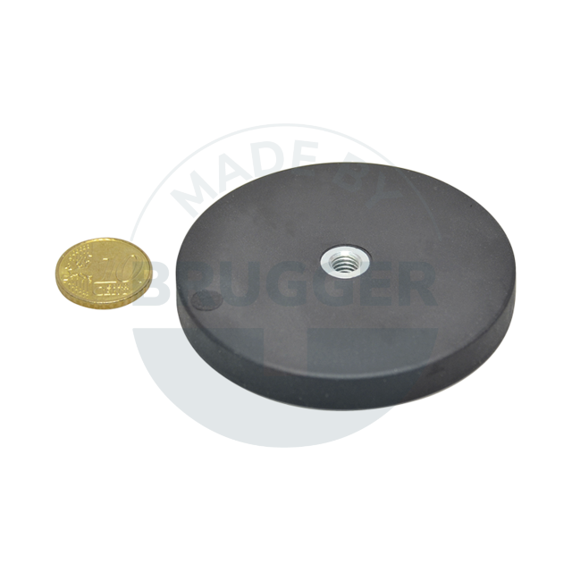 Rubberised magnet with internal thread 66mm M6 | © Brugger GmbH