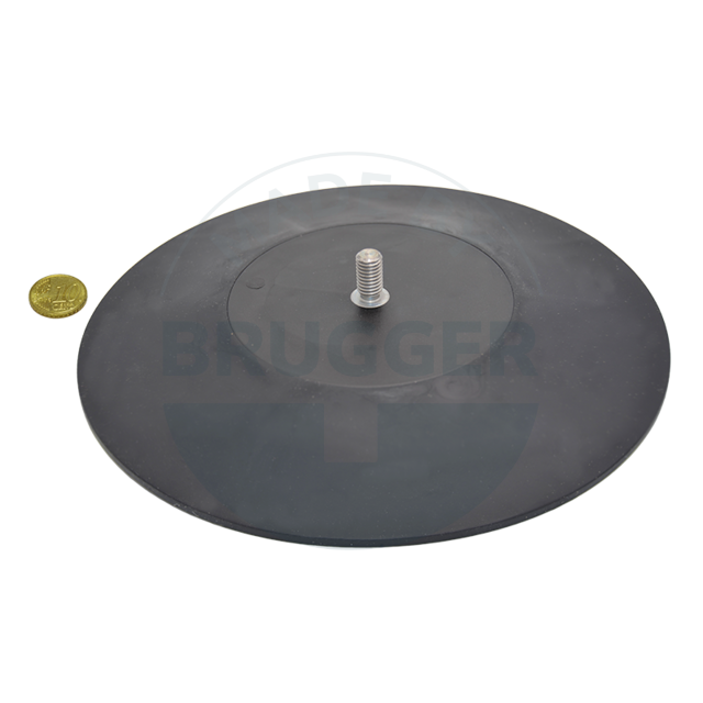 rundes gummiertes Magnetsystem schwarz mit Außengewinde und Saugnapf | © Brugger GmbH