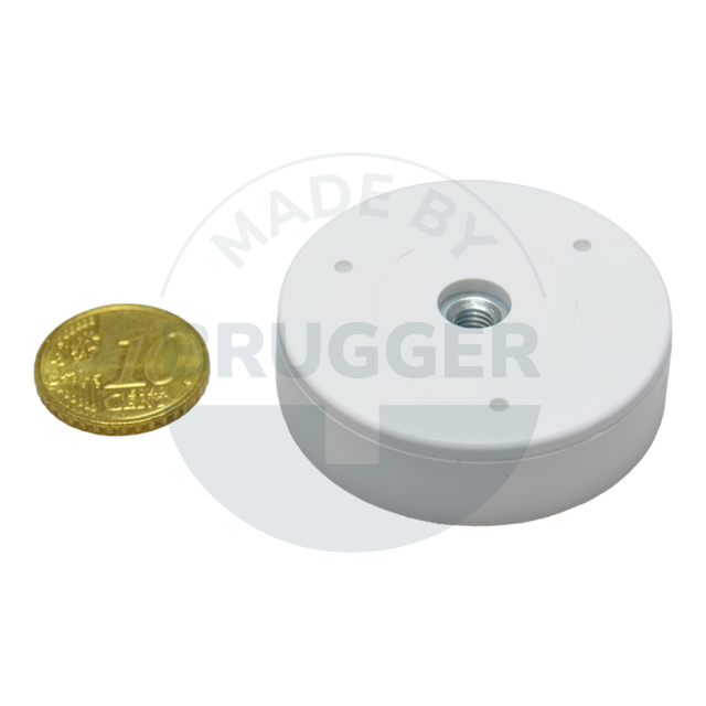 Hook magnet hard ferrite with plastic housing round white | © Brugger GmbH