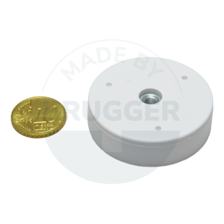 Aimant à crochet en ferrite dure avec boîtier plastique rond blanc | © Brugger GmbH