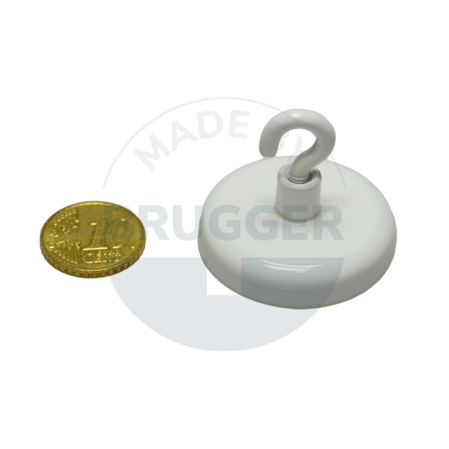 Aimant à crochet avec boîtier métallique rond, laqué blanc | © Brugger GmbH