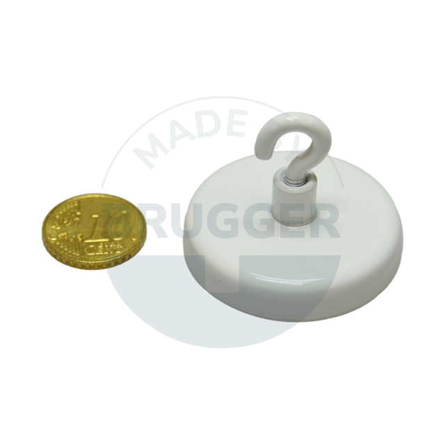 Hook magnet with metal housing round, white lacquered | © Brugger GmbH