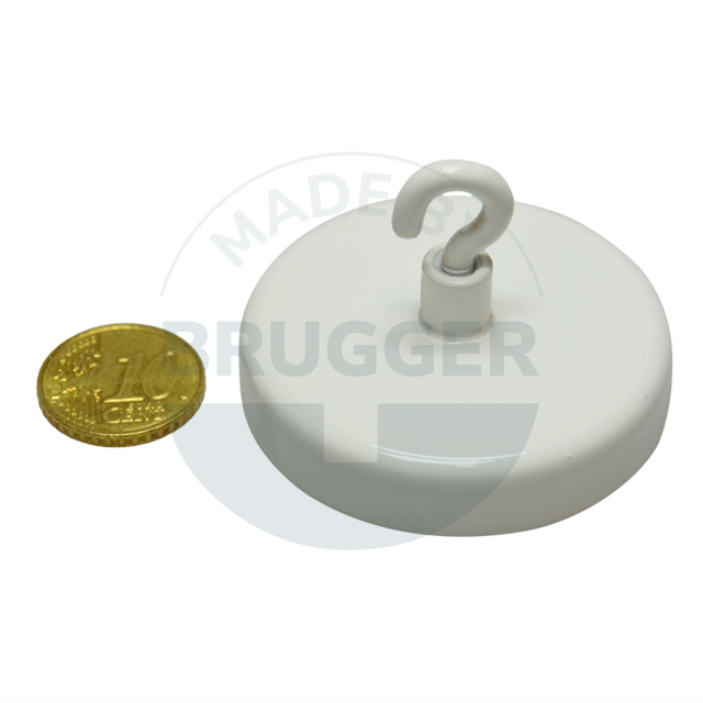 Hook magnet with metal housing round, white lacquered | © Brugger GmbH