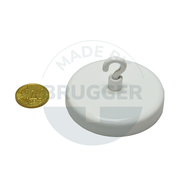 Hakenmagnet mit Metallgehäuse rund, weiß lackiert | © Brugger GmbH