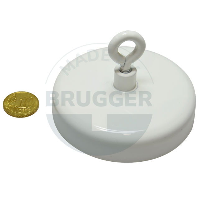 Hook magnet with metal housing round, white lacquered | © Brugger GmbH