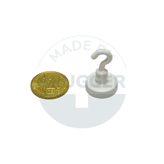 Hakenmagnet mit Metallgehäuse rund, weiß lackiert | © Brugger GmbH