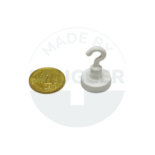 Aimant à crochet avec boîtier métallique rond, laqué blanc | © Brugger GmbH