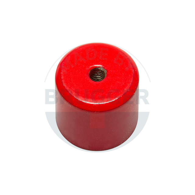 Aimant grappin en AlNiCo boîtier en acier avec filetage intérieur laqué rouge 27mm | © Brugger GmbH