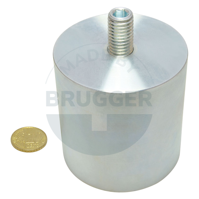 Aimant grappin en NdFeB boîtier en acier avec filetage extérieur galvanisé 63mm M12x20 | © Brugger GmbH