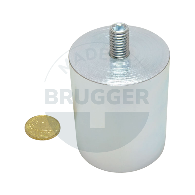 Aimant grappin en NdFeB boîtier en acier avec filetage extérieur galvanisé 50mm M10x15 | © Brugger GmbH