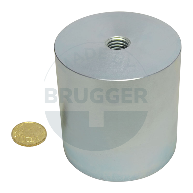 Aimant grappin en NdFeB boîtier en acier avec filetage intérieur galvanisé 63mm | © Brugger GmbH
