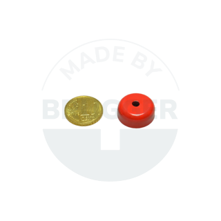 Topfmagnet Stahlgehäuse mit Bohrung und Senkung rot lackiert 19mm aus AlNiCo | © Brugger GmbH