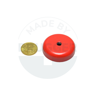 Topfmagnet Stahlgehäuse mit Bohrung und Senkung rot lackiert 38mm aus AlNiCo | © Brugger GmbH