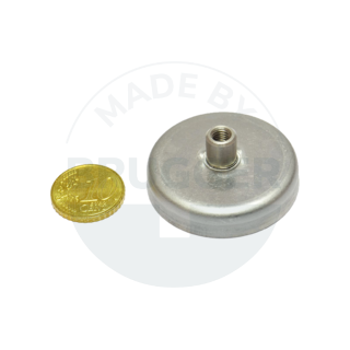 Pot magnet stainless steel housing with threaded bush 40mm M5 made of hard ferrite | © Brugger GmbH