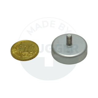 Pot magnet made of hard ferrite steel housing with external thread galvanised 25mm M4x8 | © Brugger GmbH