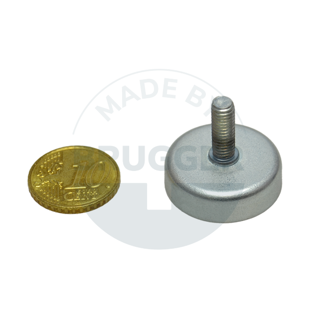 Aimant à pot en ferrite dure boîtier en acier avec filetage extérieur galvanisé 25mm M5x15 | © Brugger GmbH