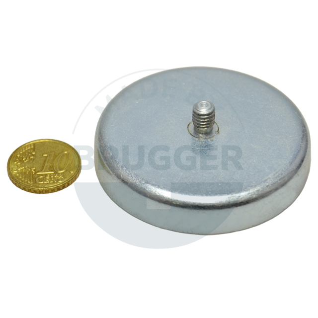 Pot magnet made of hard ferrite steel housing with external thread galvanised 57mm M6x8 | © Brugger GmbH