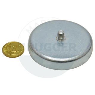 Pot magnet made of hard ferrite steel housing with external thread galvanised 57mm M6x8 | © Brugger GmbH