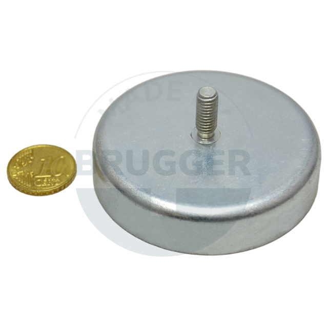 Pot magnet made of hard ferrite steel housing with external thread galvanised 63mm M6x15 | © Brugger GmbH
