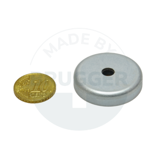 Topfmagnet aus Hartferrit Stahlgehäuse mit Bohrung und Senkung verzinkt 32mm | © Brugger GmbH