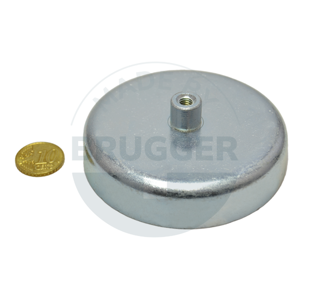 Aimant à pot en ferrite dure boîtier en acier avec douille filetée galvanisé 80mm M6 | © Brugger GmbH