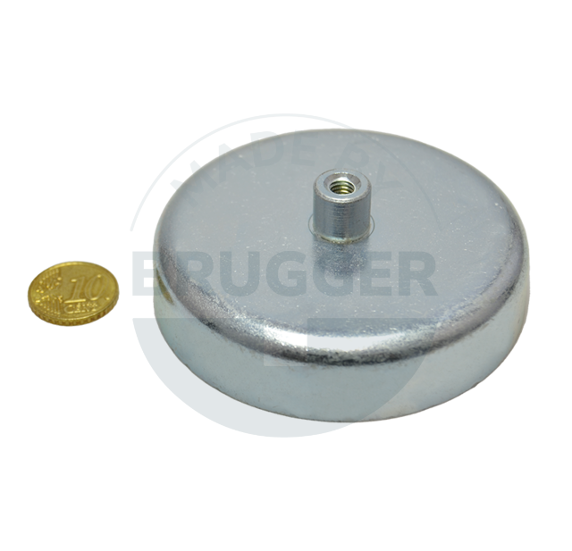 Pot magnet made of hard ferrite steel housing with threaded bush galvanised 80mm M6 | © Brugger GmbH