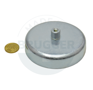Topfmagnet aus Hartferrit Stahlgehäuse mit Gewindebuchse verzinkt 80mm M6 | © Brugger GmbH