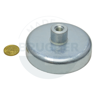 Topfmagnet aus Hartferrit Stahlgehäuse mit Gewindebuchse verzinkt 80mm M10 | © Brugger GmbH