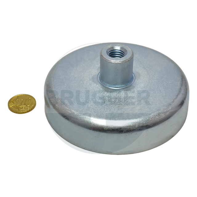 Pot magnet made of hard ferrite steel housing with threaded bush galvanised 100mm M12 | © Brugger GmbH