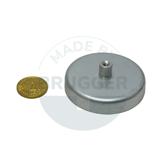 Aimant à pot en ferrite dure boîtier en acier avec douille filetée galvanisé 50mm M4 | © Brugger GmbH
