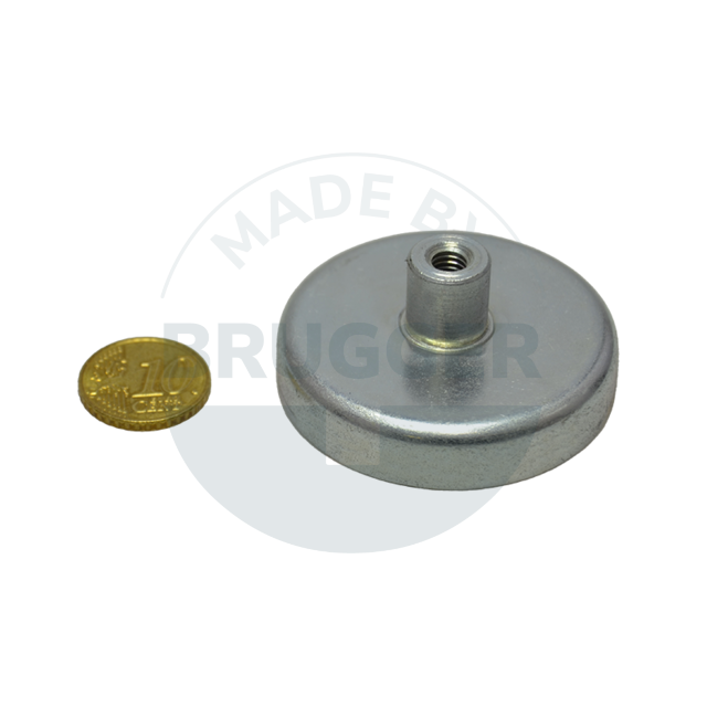 Pot magnet made of hard ferrite steel housing with threaded bush galvanised 50mm M6 | © Brugger GmbH