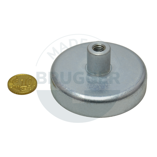 Pot magnet made of hard ferrite steel housing with threaded bush galvanised 63mm M8 | © Brugger GmbH