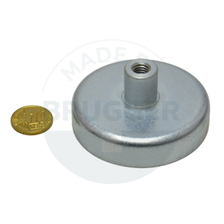Topfmagnet aus Hartferrit Stahlgehäuse mit Gewindebuchse verzinkt 63mm M8 | © Brugger GmbH