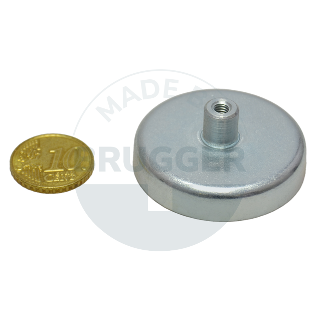 Pot magnet made of hard ferrite steel housing with threaded bush galvanised 40mm M4 | © Brugger GmbH