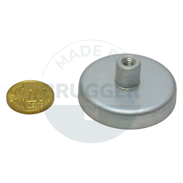 Aimant à pot en ferrite dure boîtier en acier avec douille filetée galvanisé 40mm M5 | © Brugger GmbH