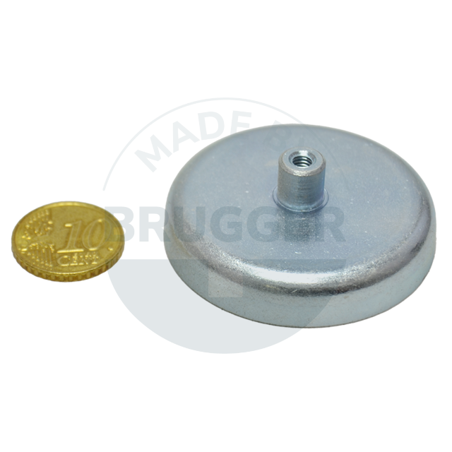Aimant à pot en ferrite dure boîtier en acier avec douille filetée galvanisé 47mm M4 | © Brugger GmbH