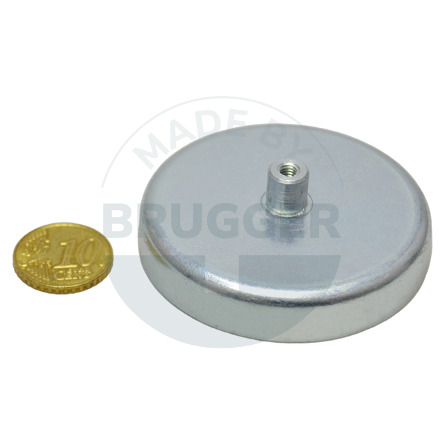 Pot magnet made of hard ferrite steel housing with threaded bush galvanised 57mm M4 | © Brugger GmbH