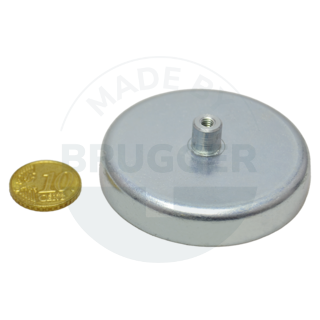 Topfmagnet aus Hartferrit Stahlgehäuse mit Gewindebuchse verzinkt 57mm M4 | © Brugger GmbH