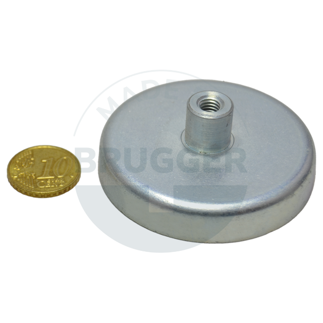Aimant à pot en ferrite dure boîtier en acier avec douille filetée galvanisé 57mm M6 | © Brugger GmbH