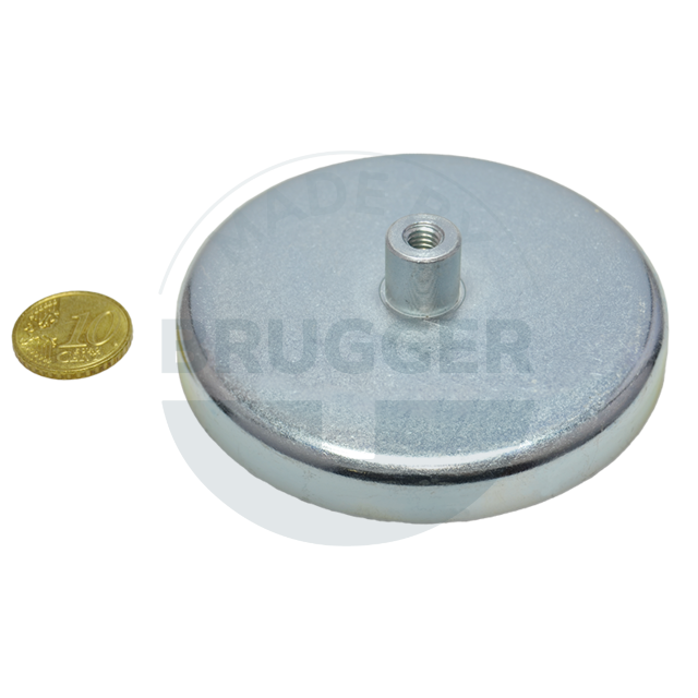 Aimant à pot en ferrite dure boîtier en acier avec douille filetée galvanisé 80mm M6 | © Brugger GmbH