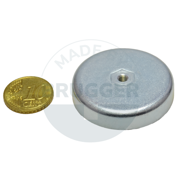 Pot magnet made of hard ferrite Steel housing with M4 internal thread  galvanised ⌀40mm | © Brugger GmbH
