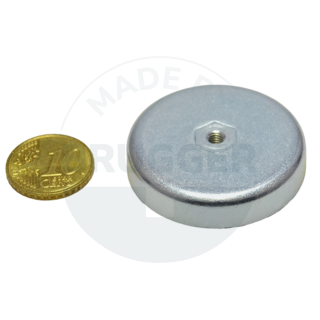 Pot magnet made of hard ferrite Steel housing with M4 internal thread  galvanised ⌀40mm | © Brugger GmbH